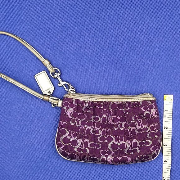 Purple/Pink/Silver Metallic Coach small signture canvas wristlet - Picture 5 of 6